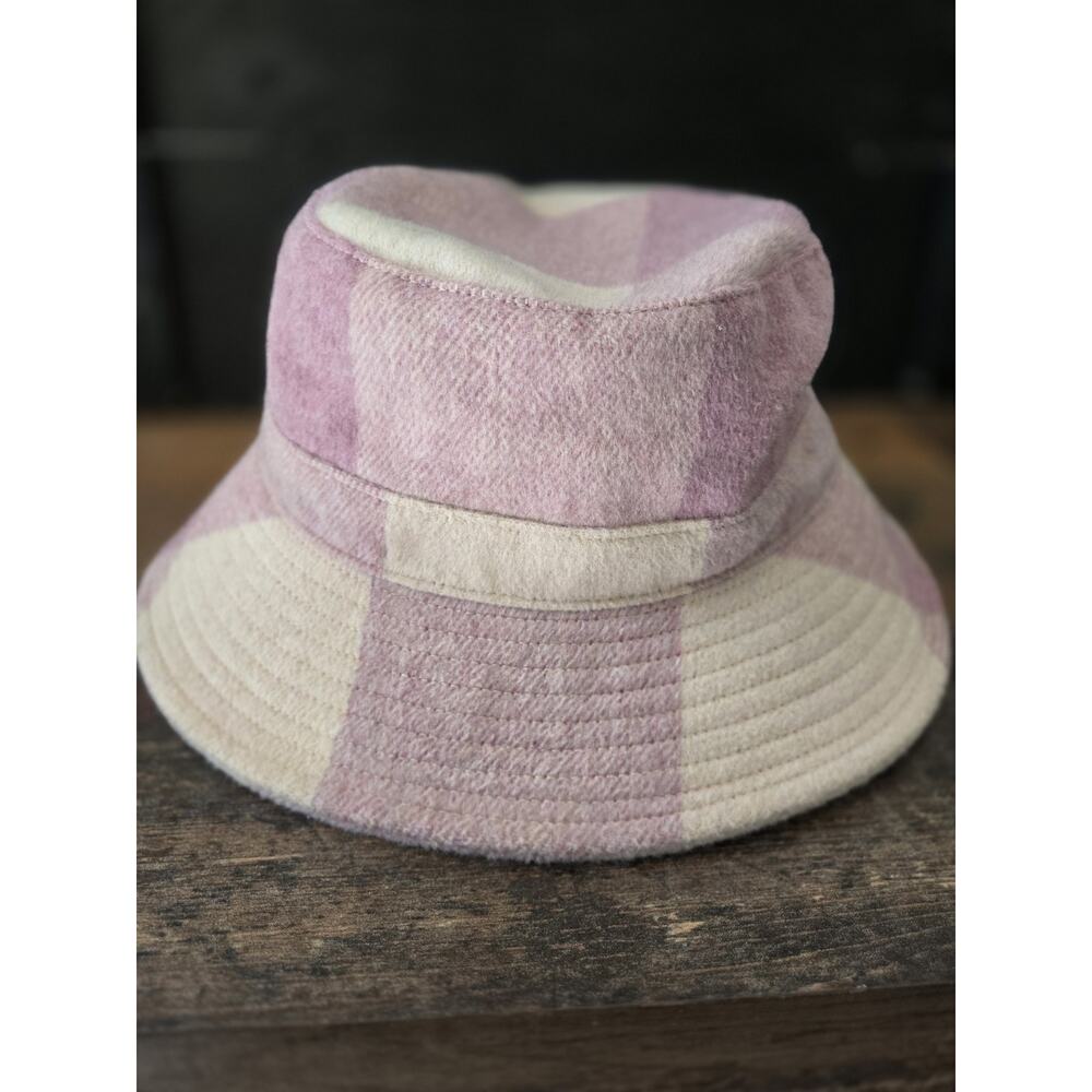 Anthropologie Rose Pink Plaid Bucket Hat Women Wool Blend Lined